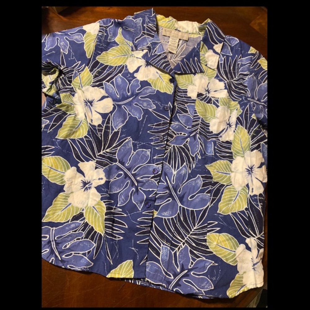 Sag Harbor Blue Floral Short-Sleeve Blouse